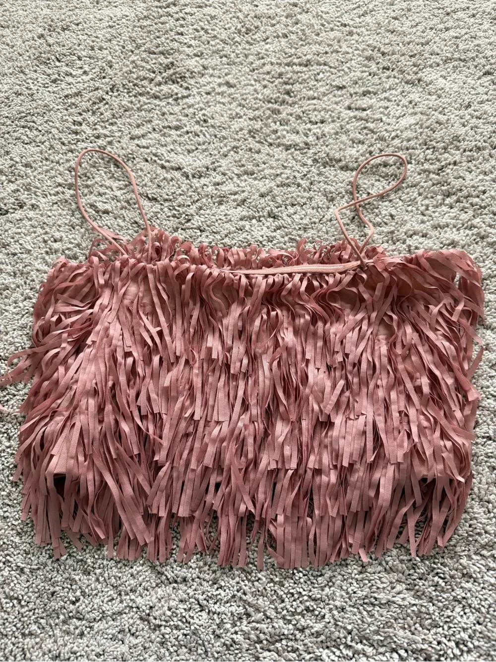 NWOT Zara Rose Fringe Spaghetti-Strap Crop Top - Picture 1 of 6